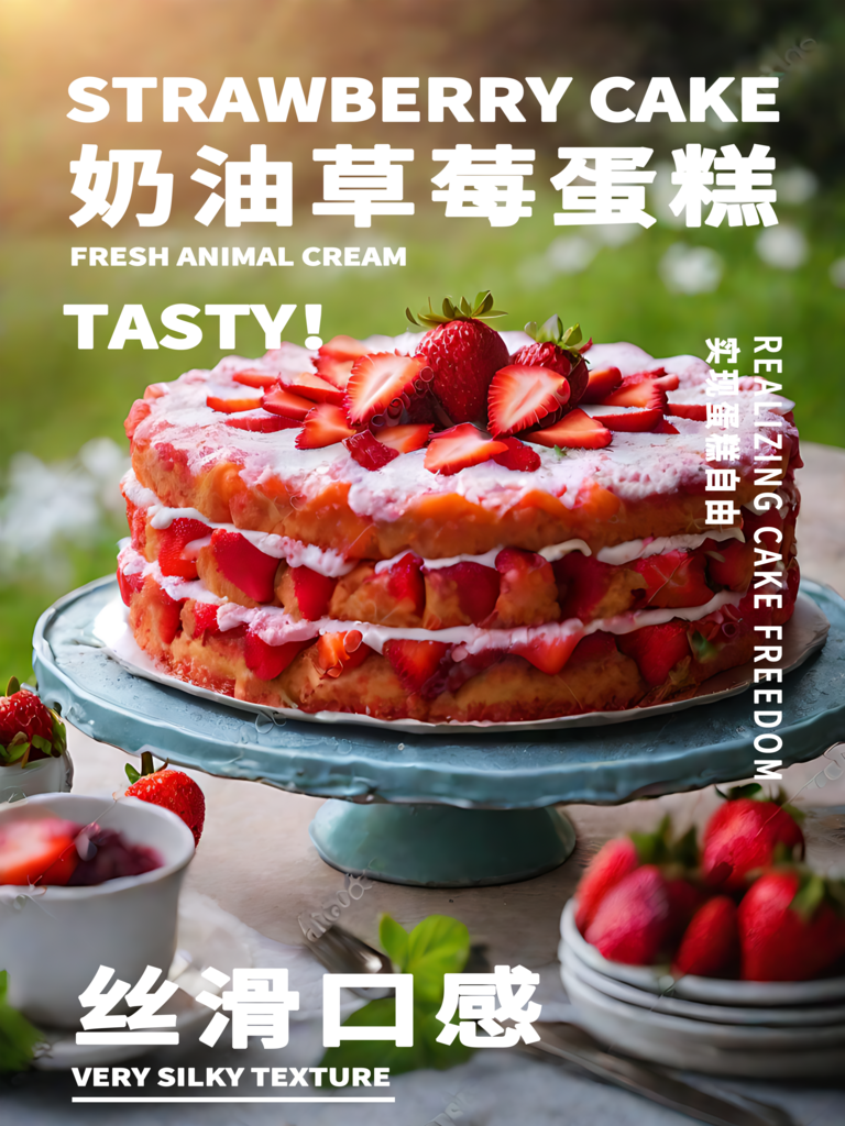 奶油草莓蛋糕甜品宣传海报素材