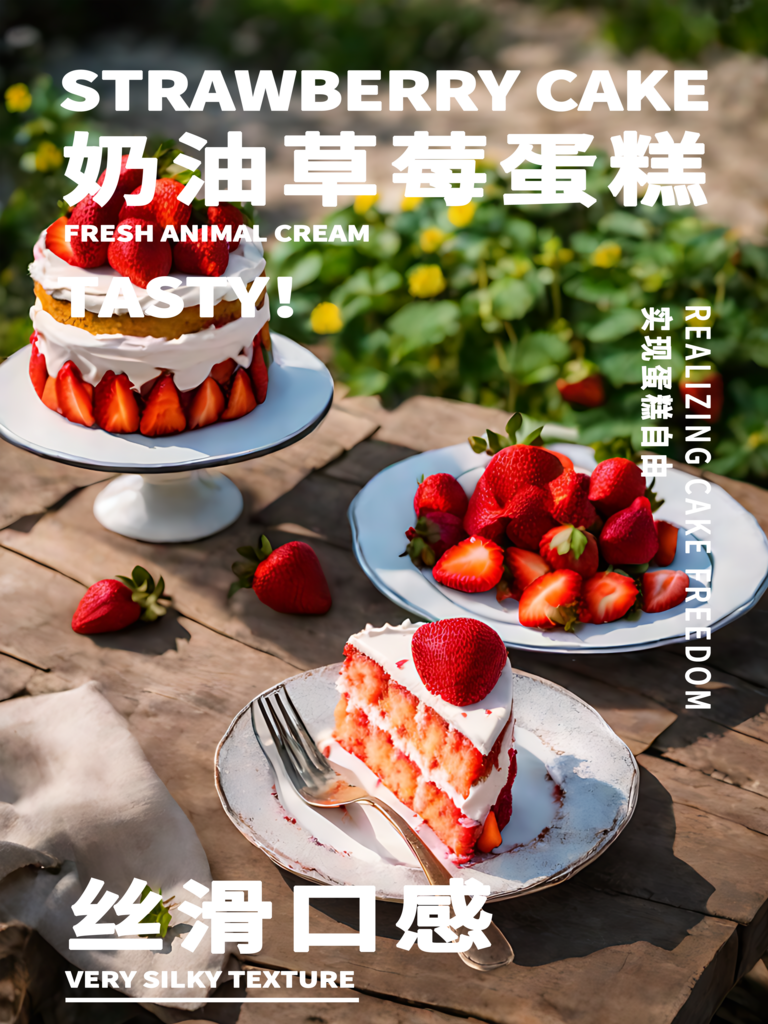 奶油草莓蛋糕甜品宣传海报素材