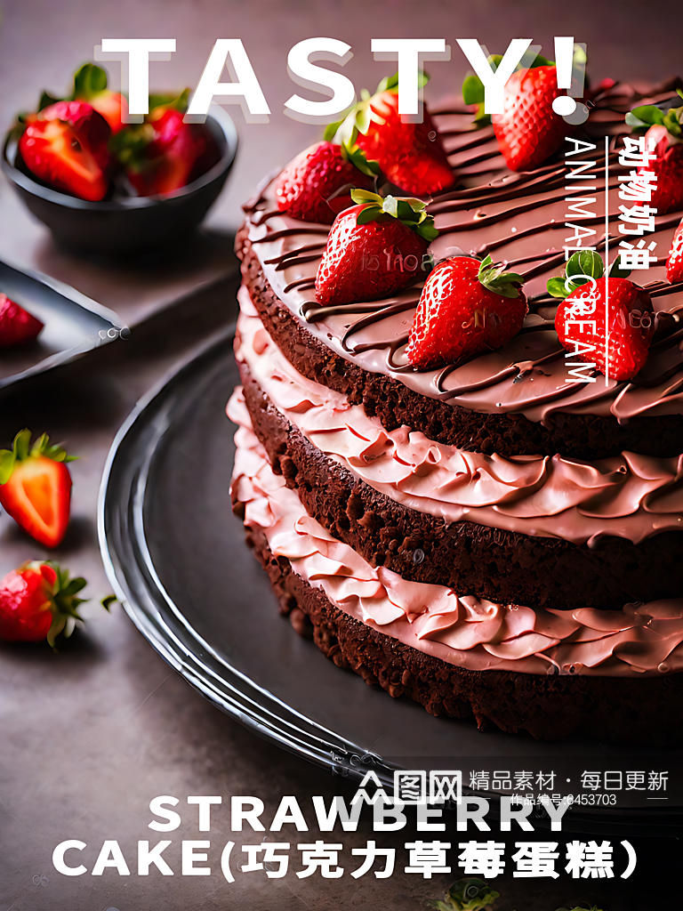 巧克力草莓蛋糕美食海报素材