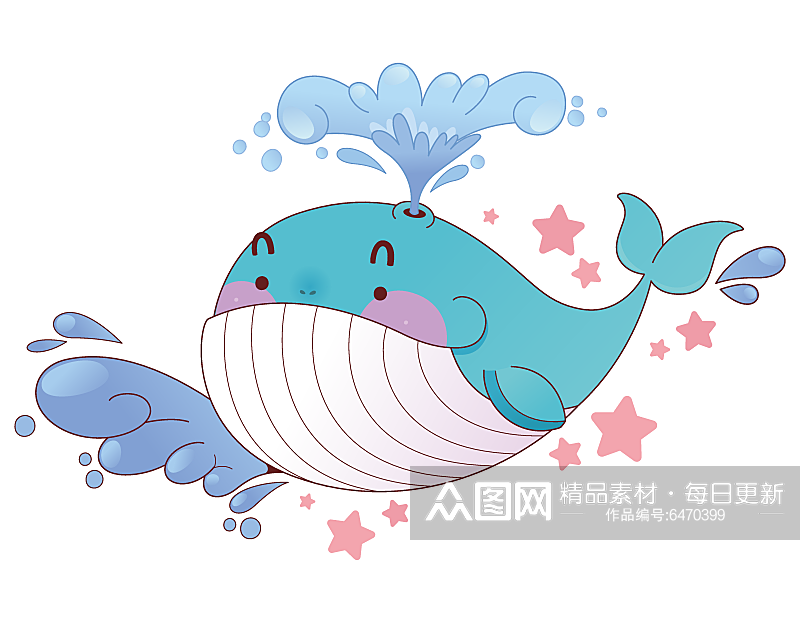 卡通矢量喷水的鲸鱼插画素材