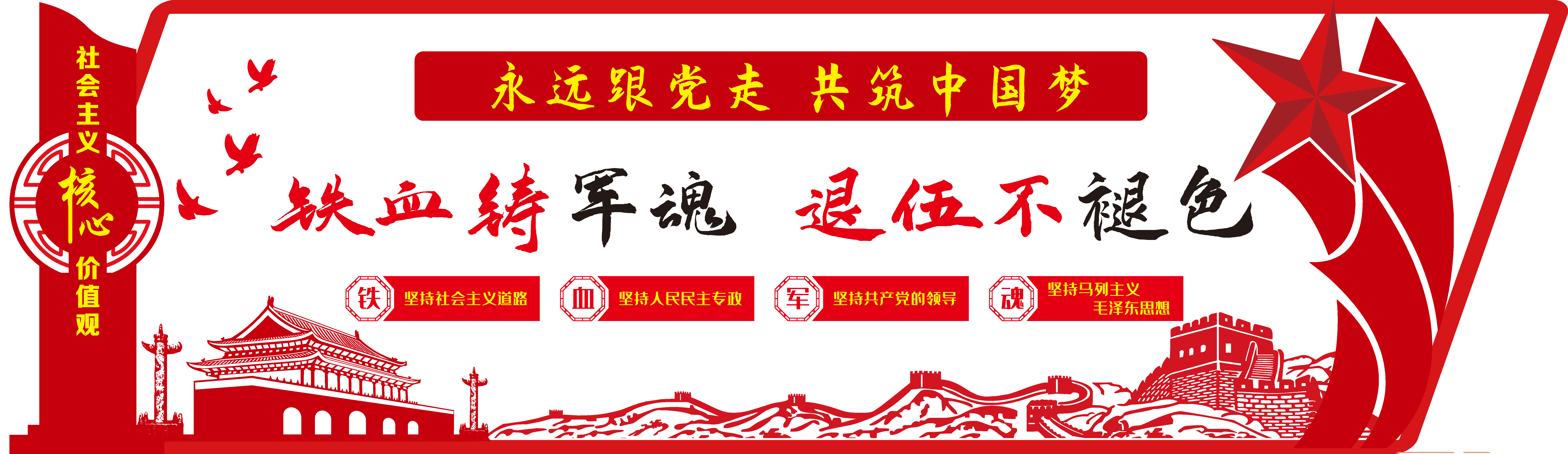 四铁精神不忘初心军队文化墙
