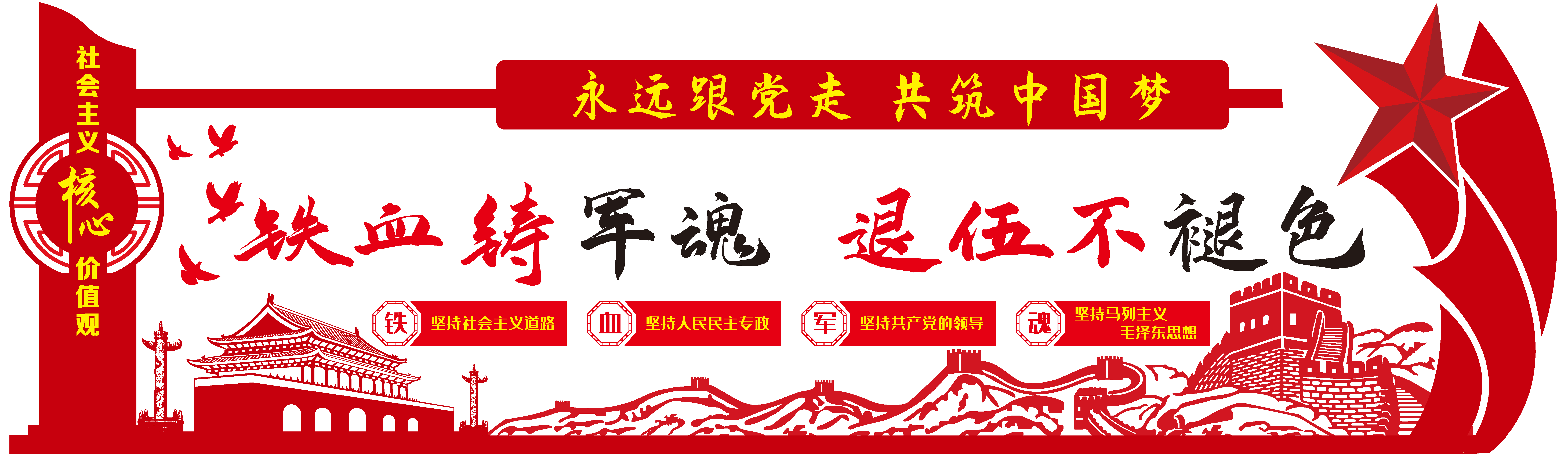 四铁精神不忘初心军队文化墙