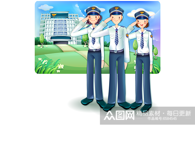 矢量手绘警察交警插画风景画素材