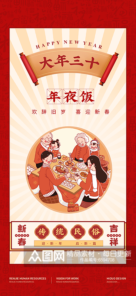 腊月春节习俗系列海报素材