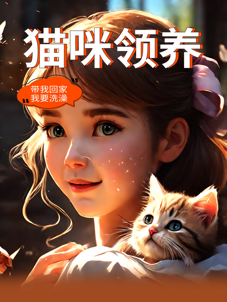 猫咪领养宣传插画海报素材
