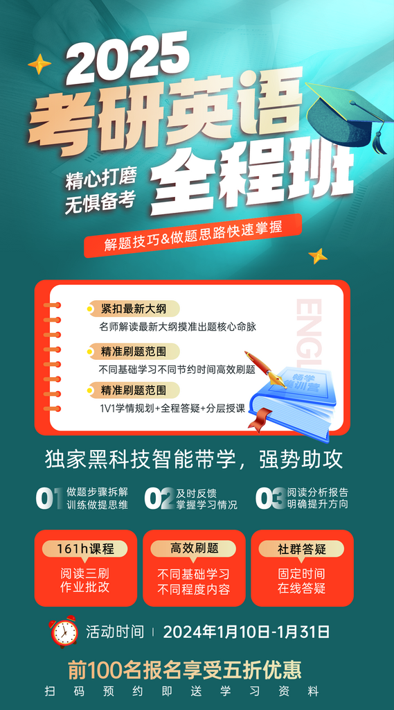 考研英语全程班教育课程宣传海报素材