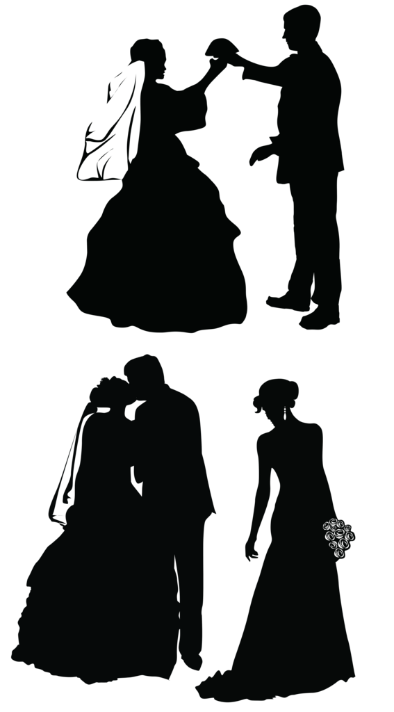 婚礼新娘新郎剪影卡通图案插画素材
