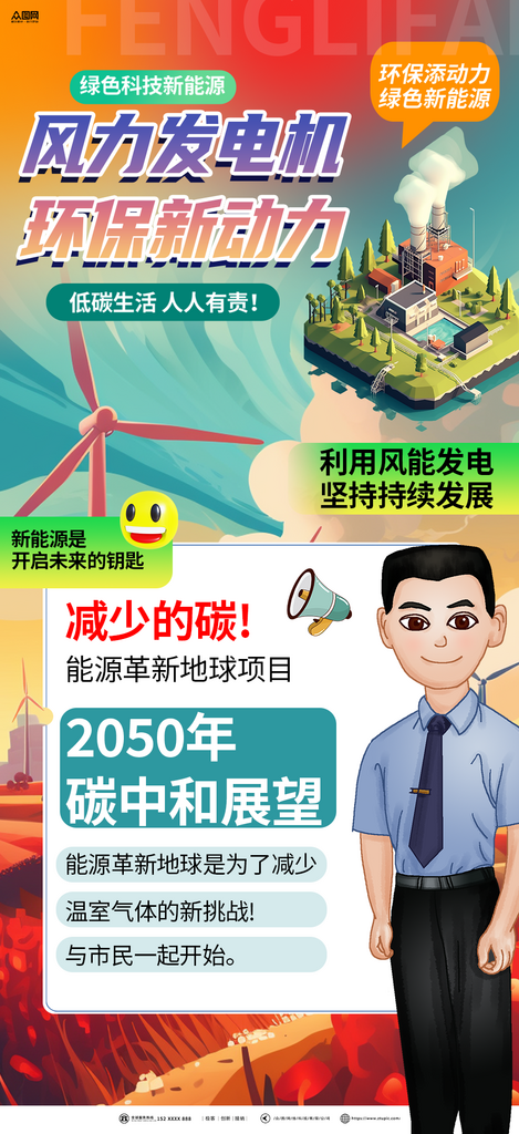 大气风力发电环保新能源海报素材