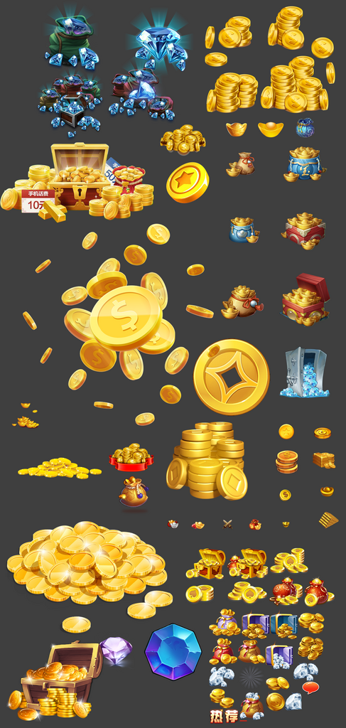 手绘金币金钱宝箱素材宝藏宝箱素材