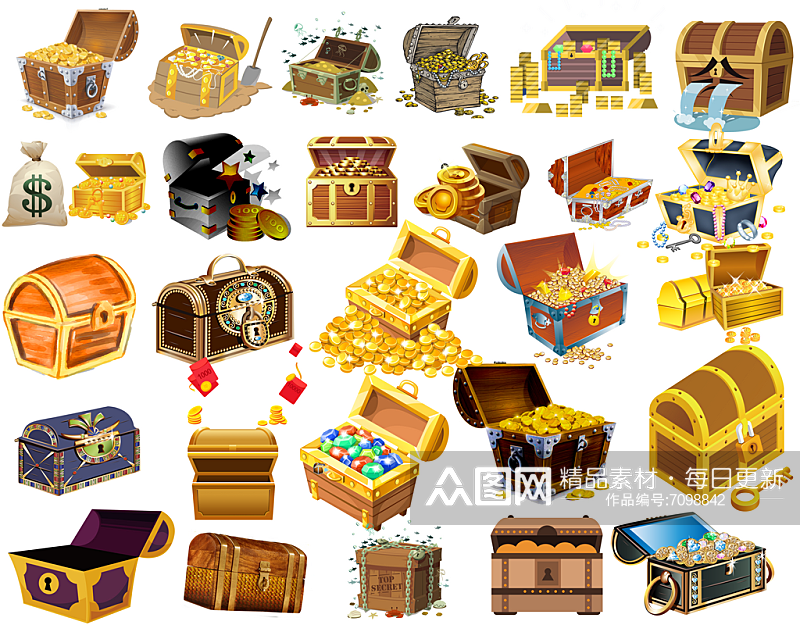 手绘金币金钱宝箱素材宝藏宝箱素材