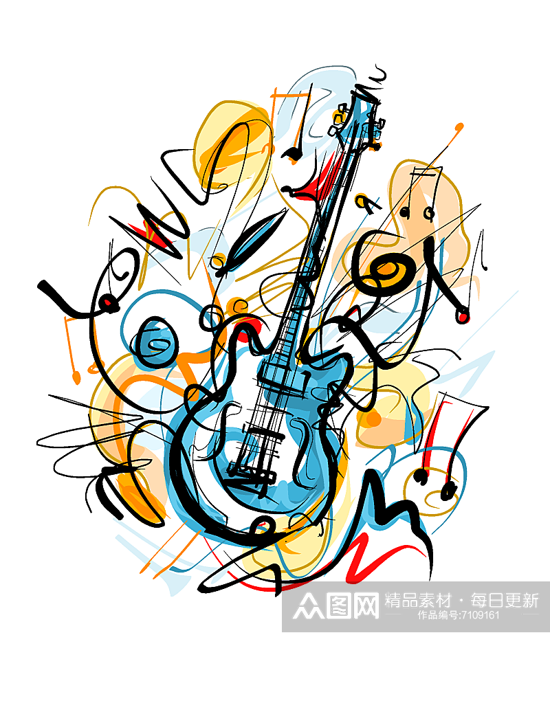 水彩音符吉他乐器矢量背景插画素材