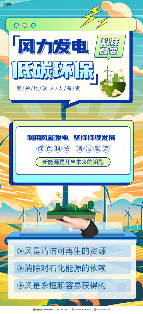 时尚风力发电环保新能源海报素材
