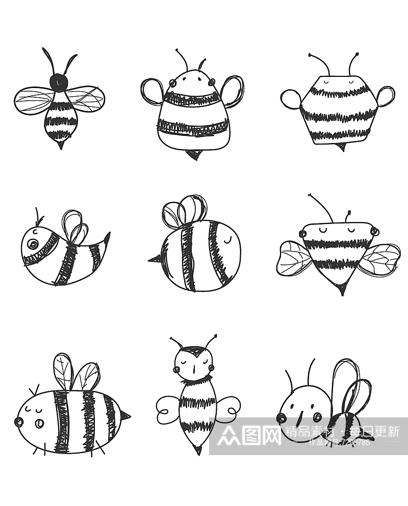素描可爱卡通蜜蜂元素素材