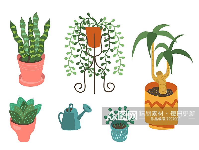 卡通手绘盆栽绿植仙人掌元素素材