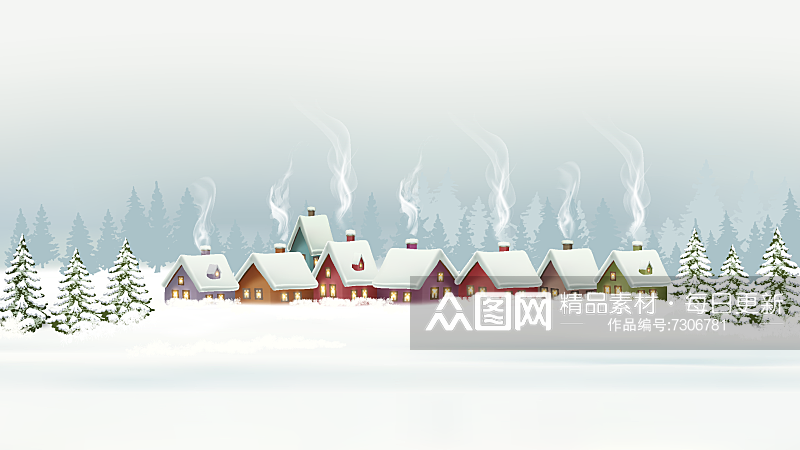 冬天雪景风景村庄雾凇景象素材