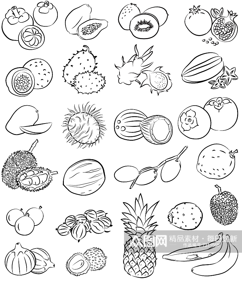 矢量线描水果蔬菜素材素材
