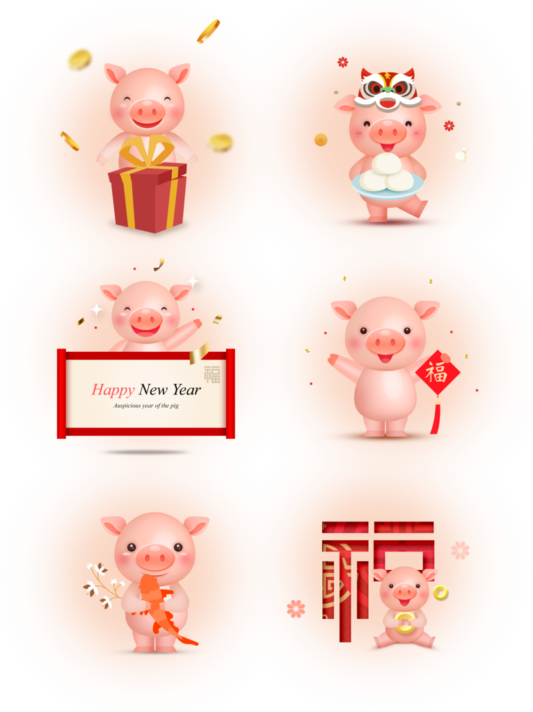 小猪生肖猪年创意元素设计素材