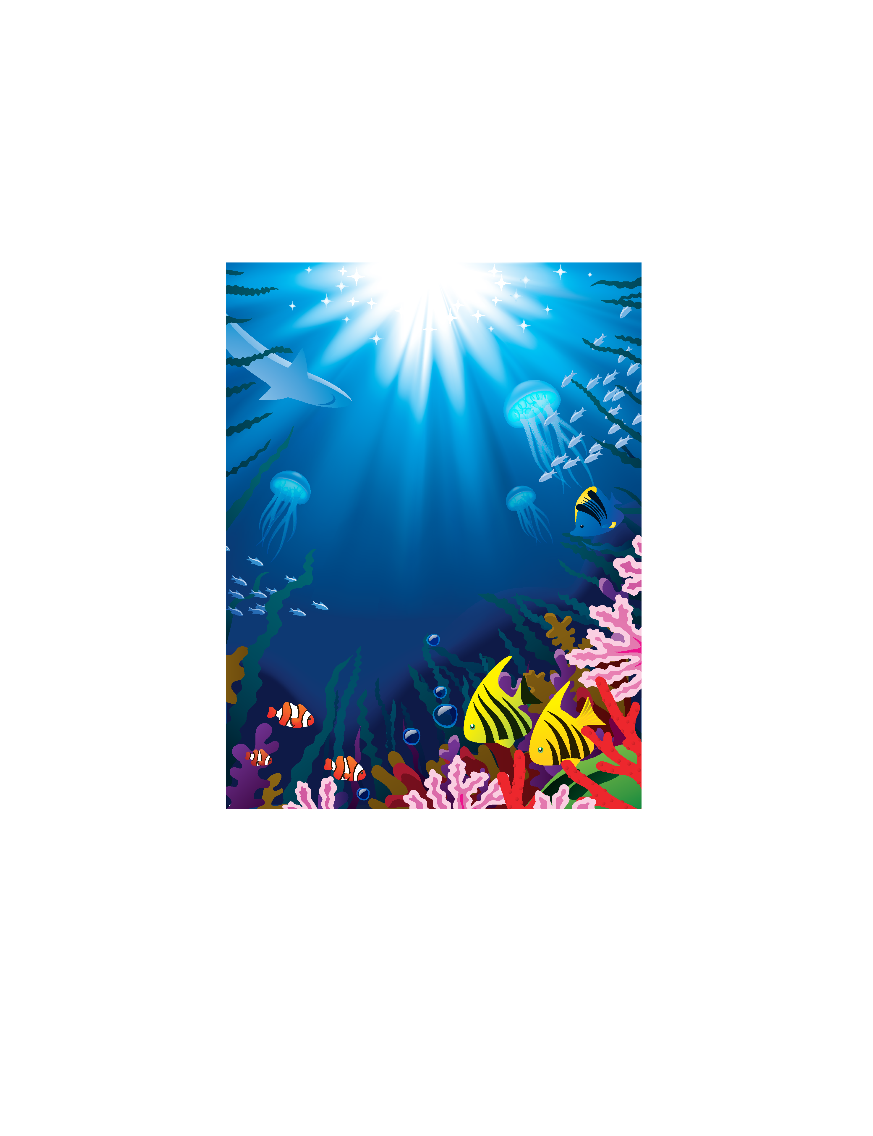 矢量海底生物游鱼油画插画素材
