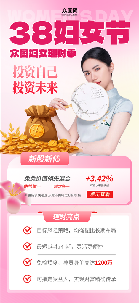 大气简约妇女节女神节女性理财宣传海报素材