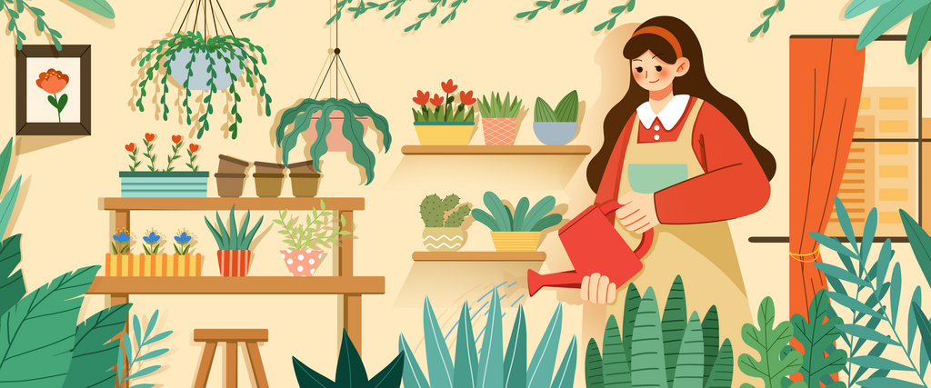 植树节家庭花坊治愈扁平插画banner素材