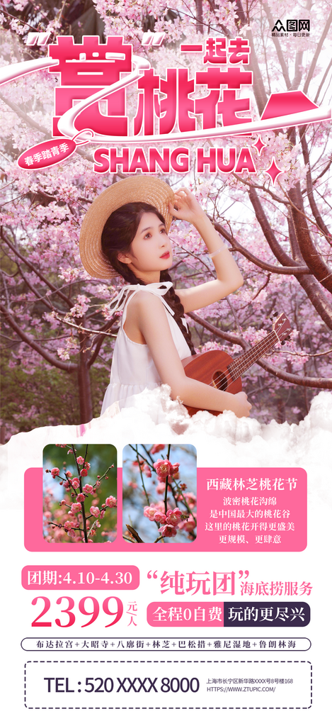 创意简约春天春季赏花季桃花节赏桃花宣传旅游海报素材