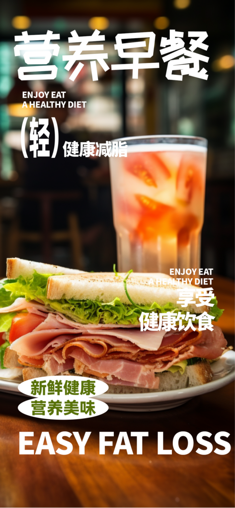 营养早餐三明治美食海报素材