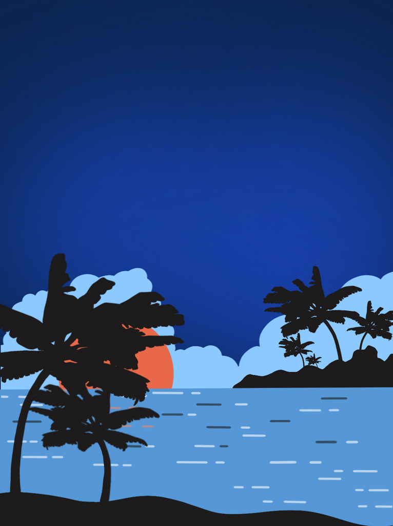 夏威夷风格日落椰树海滩海岛风景插画广告素材
