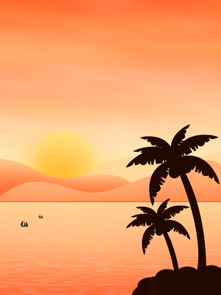 夏威夷风格日落椰树海滩海岛风景插画广告素材
