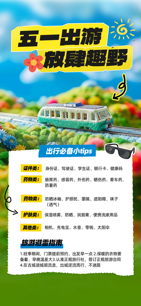 五一勞動(dòng)節(jié)旅游出行攻略綠色海報(bào)素材