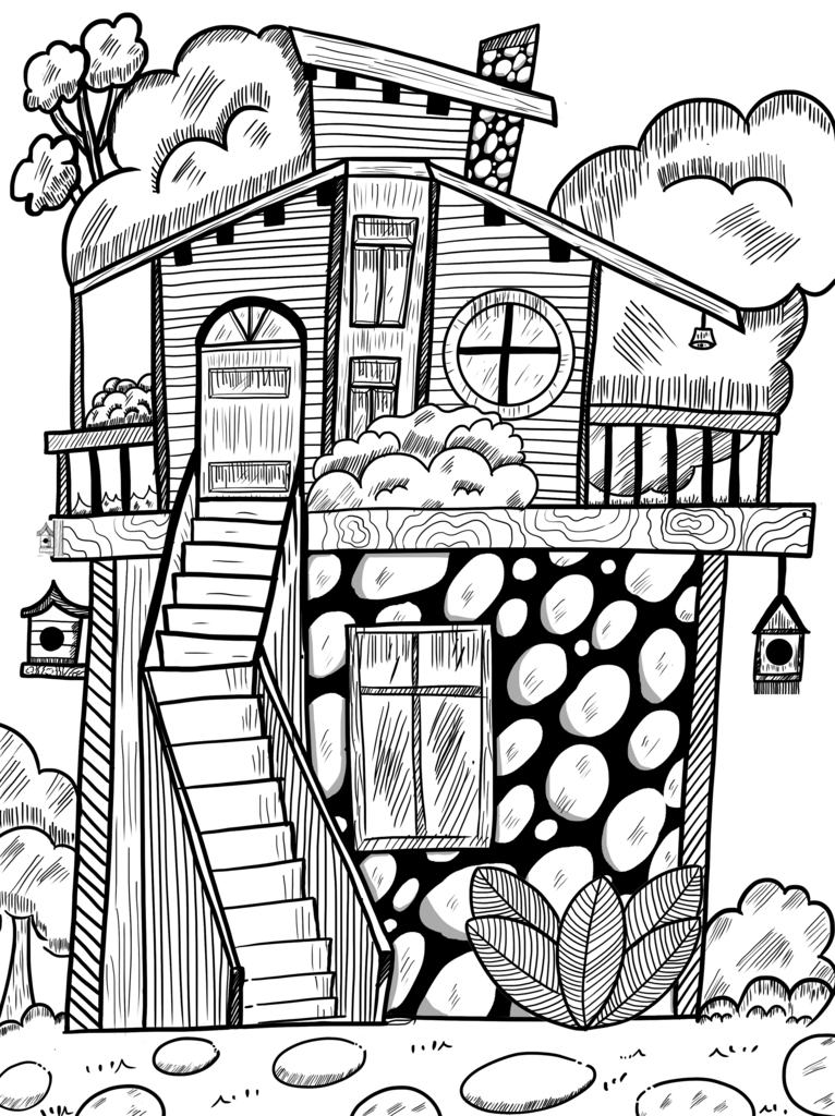 手绘房子线稿插画素材素材