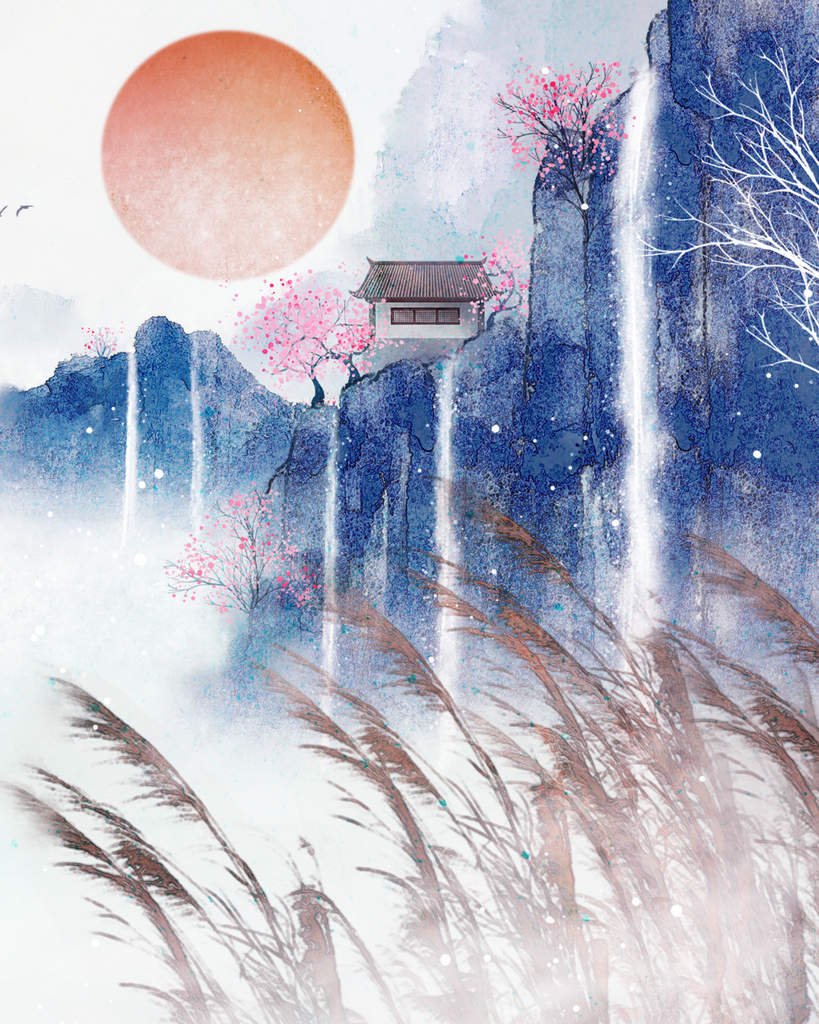 水墨山水中式风景画装饰画素材