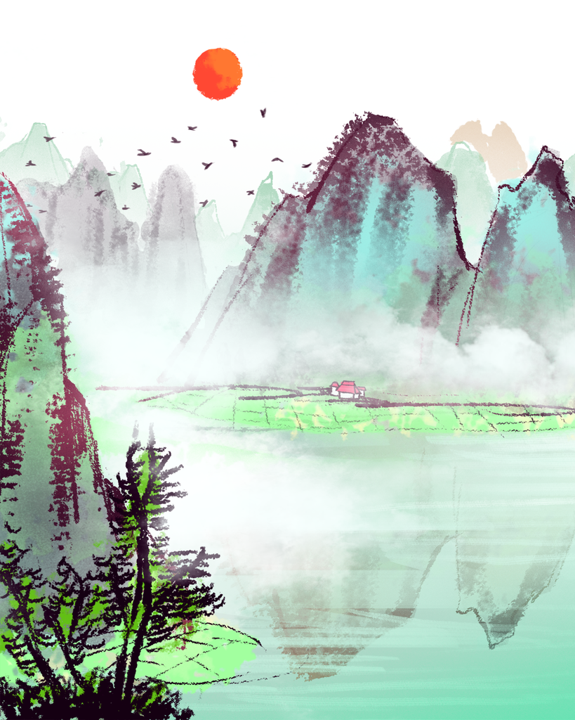 水墨山水风景画装饰画素材