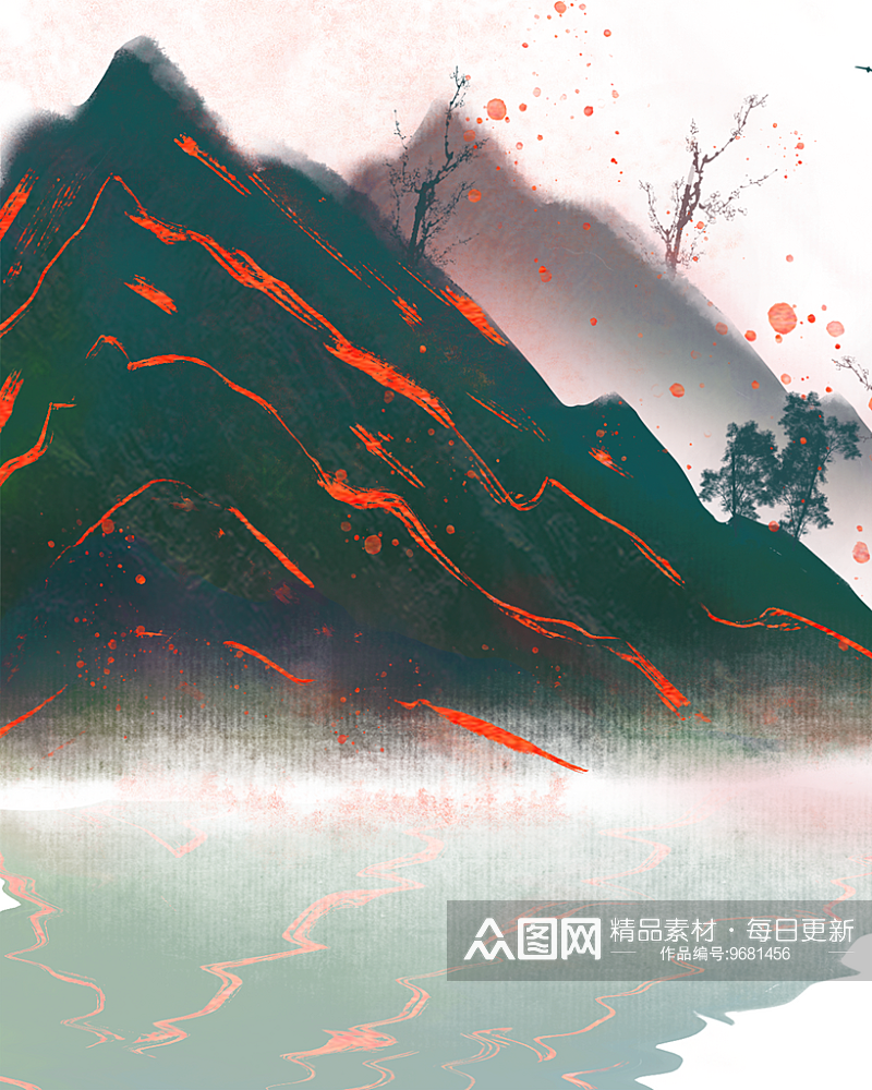 中国风水墨山水风景画装饰画素材