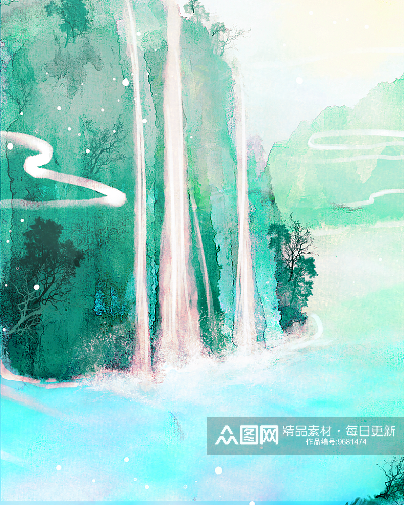 中国风水墨山水风景画装饰画素材