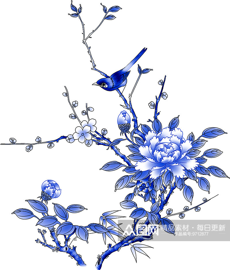 中国风古风中式古典青花瓷花纹图案免抠素材