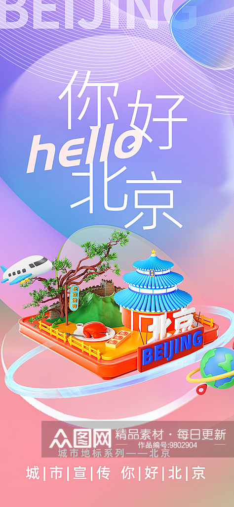 你好北京旅游宣传城市印象海报素材