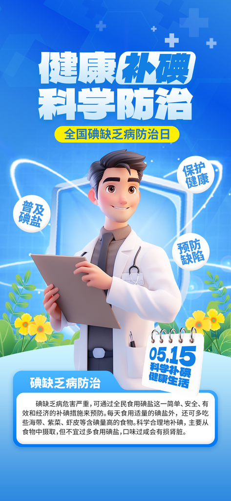 碘缺乏病防治日蓝色创意海报素材