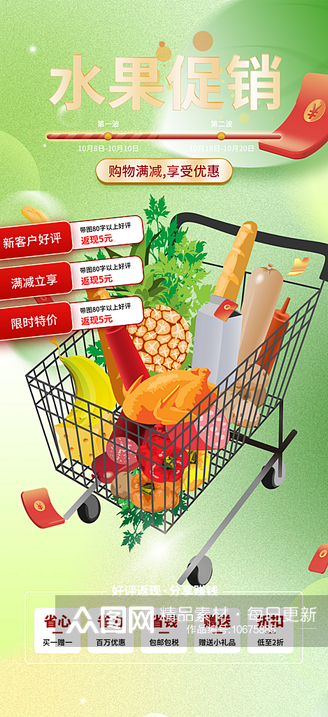 夏日新鲜商店水果促销活动周年庆海报素材