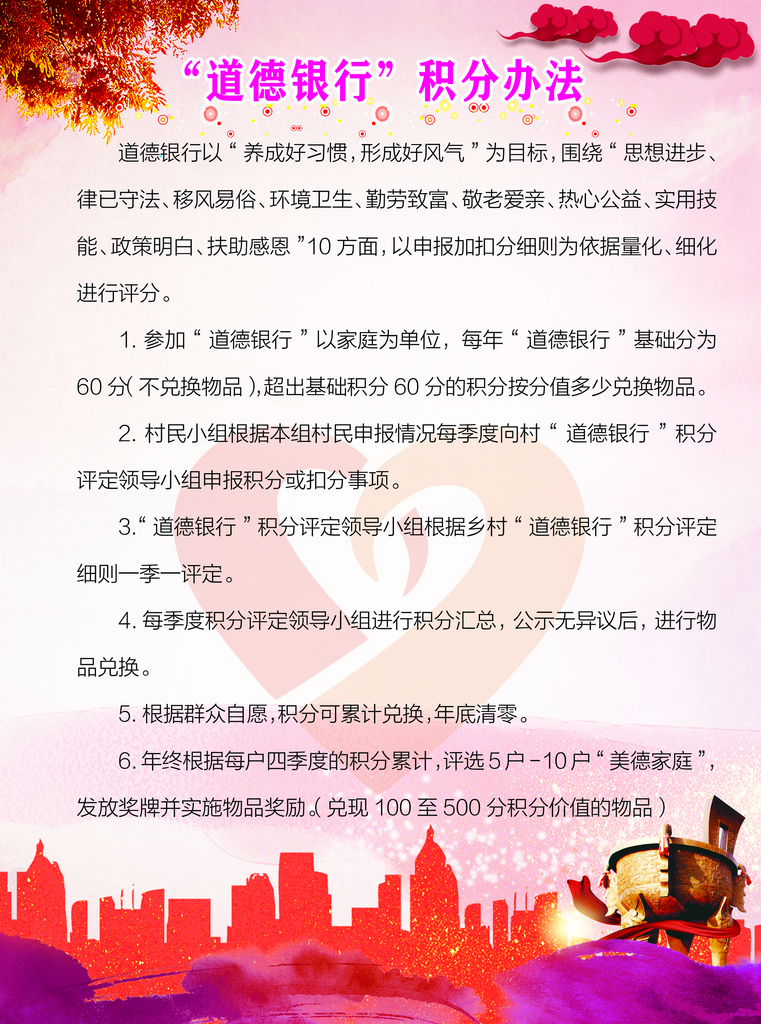 村委会道德银行积分办法素材