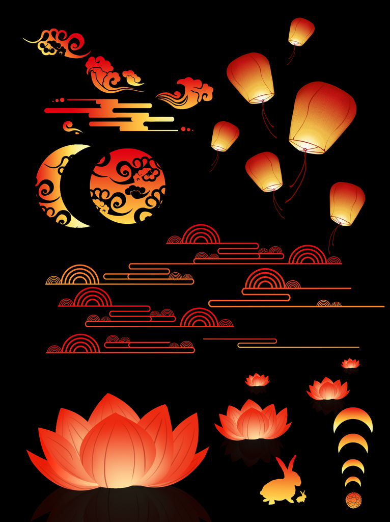 中秋节中国风烫金元素装饰插画素材