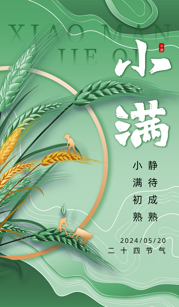 小满小麦绿色简约海报海报制作素材
