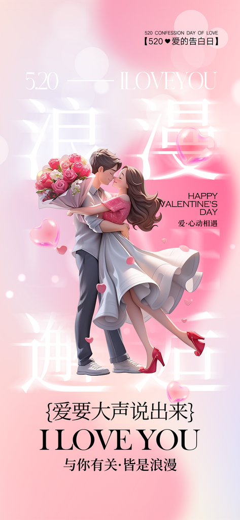 520情人节简约手机海报素材