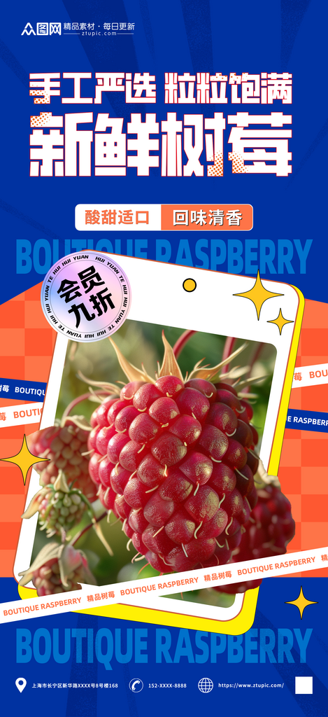 蓝色覆盆子树莓水果海报素材
