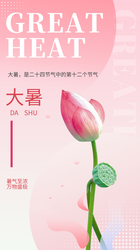 粉色简约大暑节气海报素材