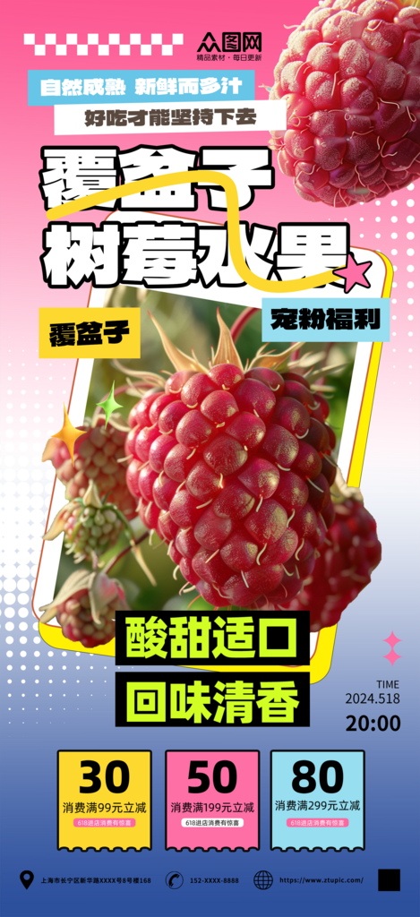 时尚大气覆盆子树莓水果海报素材