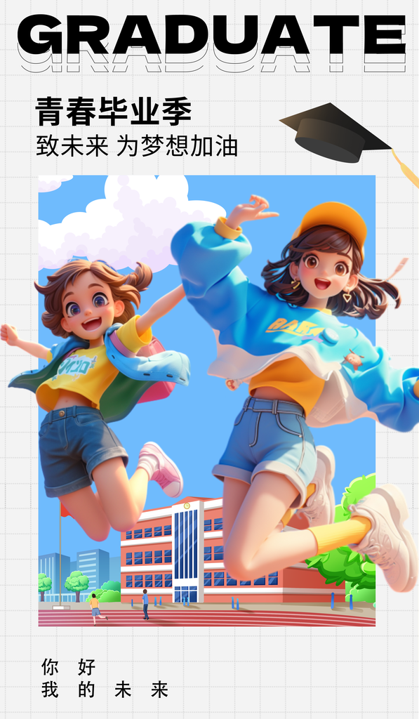 毕业季学生校园蓝色简约海报宣传海报素材