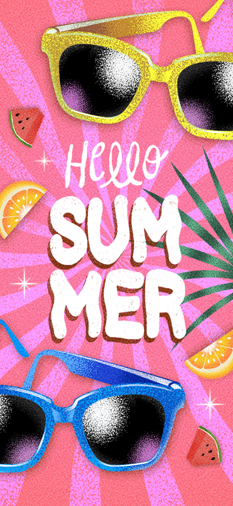 彩色卡通简约你好夏天海报素材