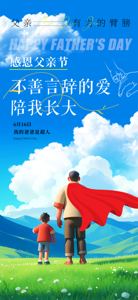 蓝色卡通父亲节节日海报素材