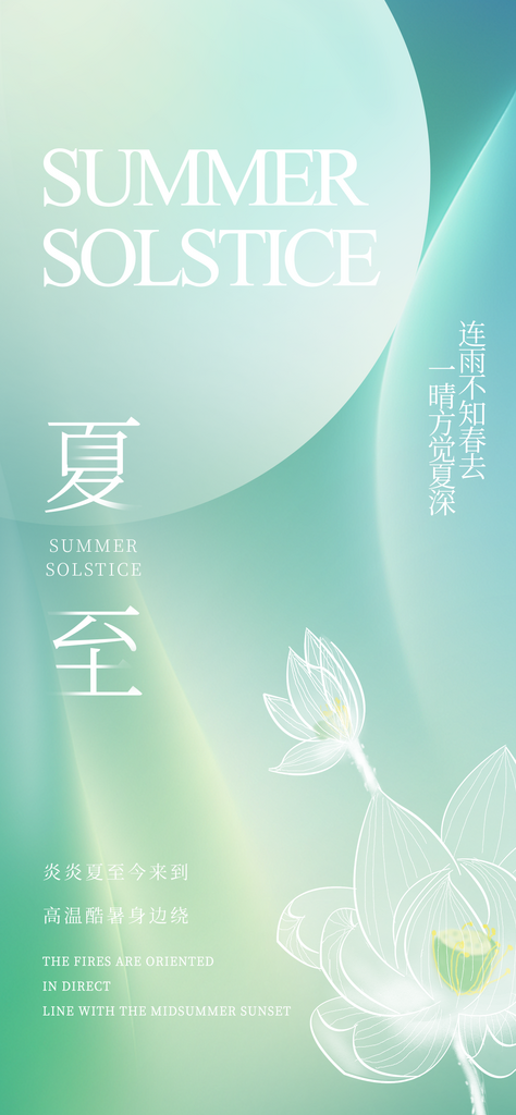 简约夏至夏天夏荷叶荷花小池海报素材