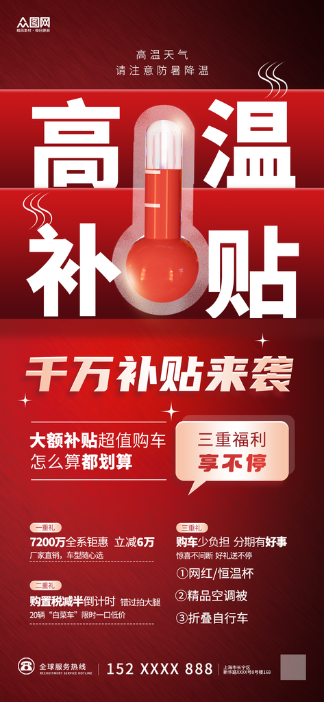 三伏天夏季防暑降温高温补贴海报素材